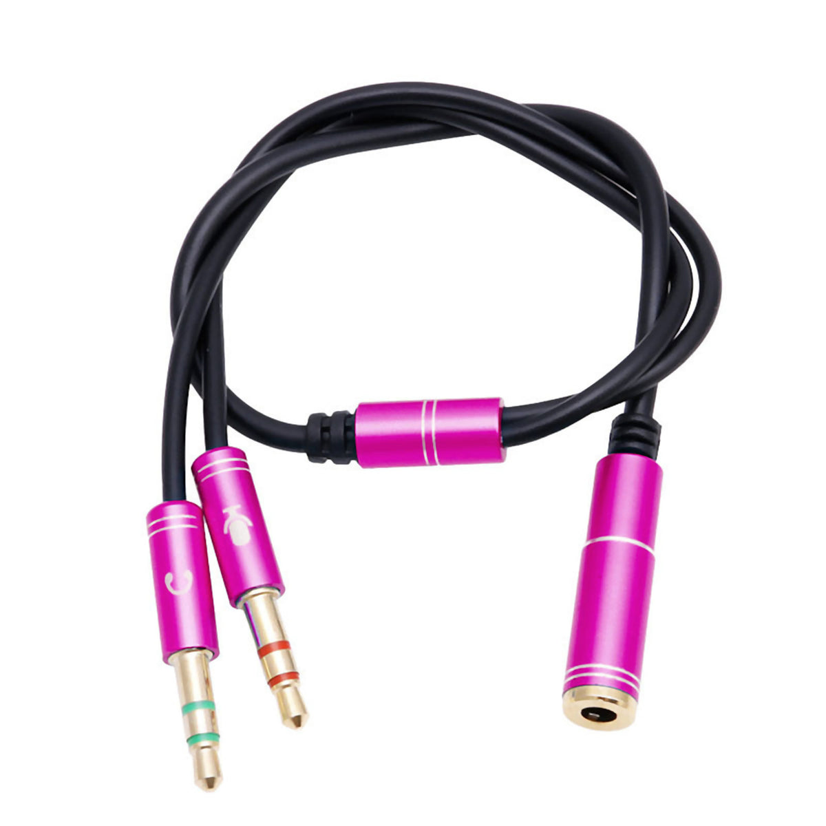 Headset-Splitter mit roten Audio- und Mikrofonanschlüssen