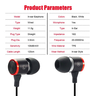 Mega Bass Premium In-Ear Earphone Headset Mic 3K-RSW9 Schwarz Weiss Rot + Bag