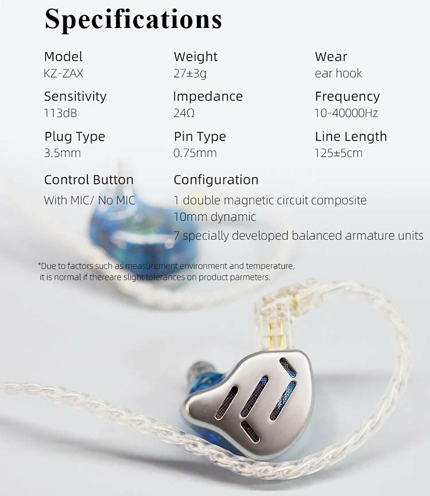 KZ ZAX Premium High-End Professional 16 Treiber HiFi In-Ear Kopfhörer Mic Silber