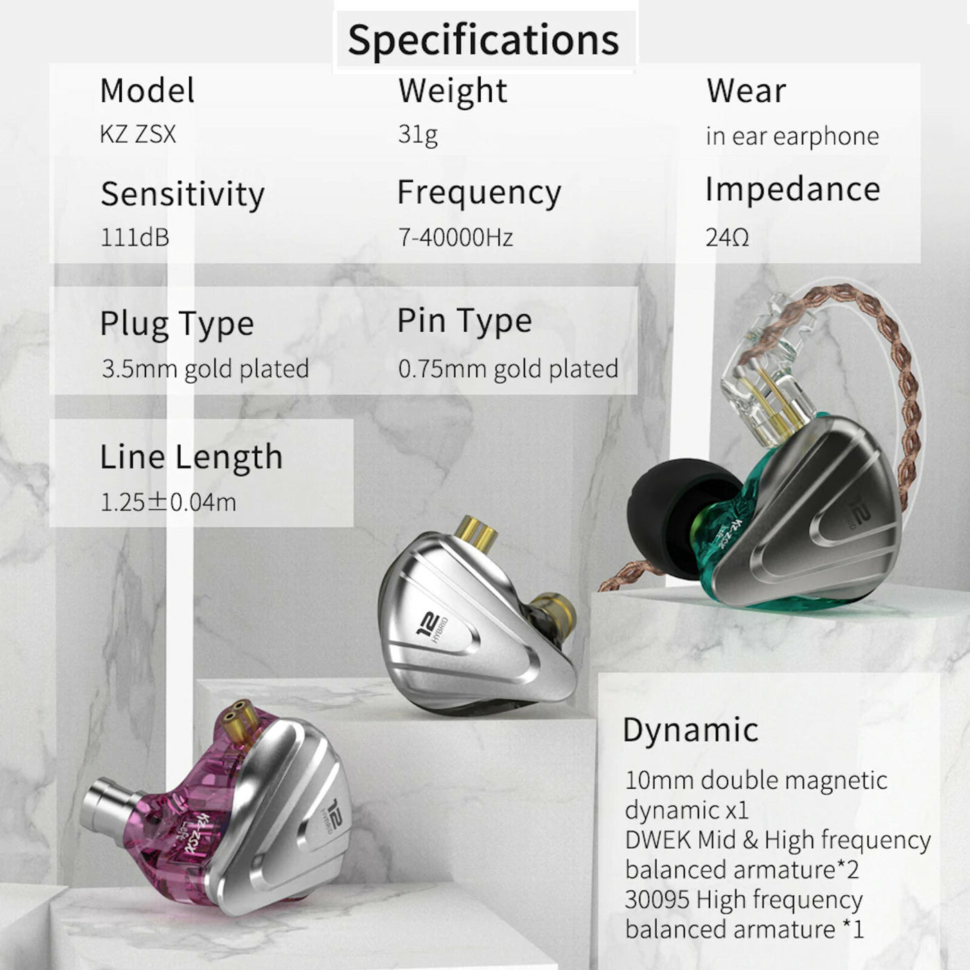 KZ ZSX Premium High-End Pro 12 Treiber HiFi In-Ear Kopfhörer Headset Purple Lila