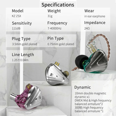 KZ ZSX Premium High-End Pro 12 Treiber HiFi In-Ear Kopfhörer Headset Purple Lila