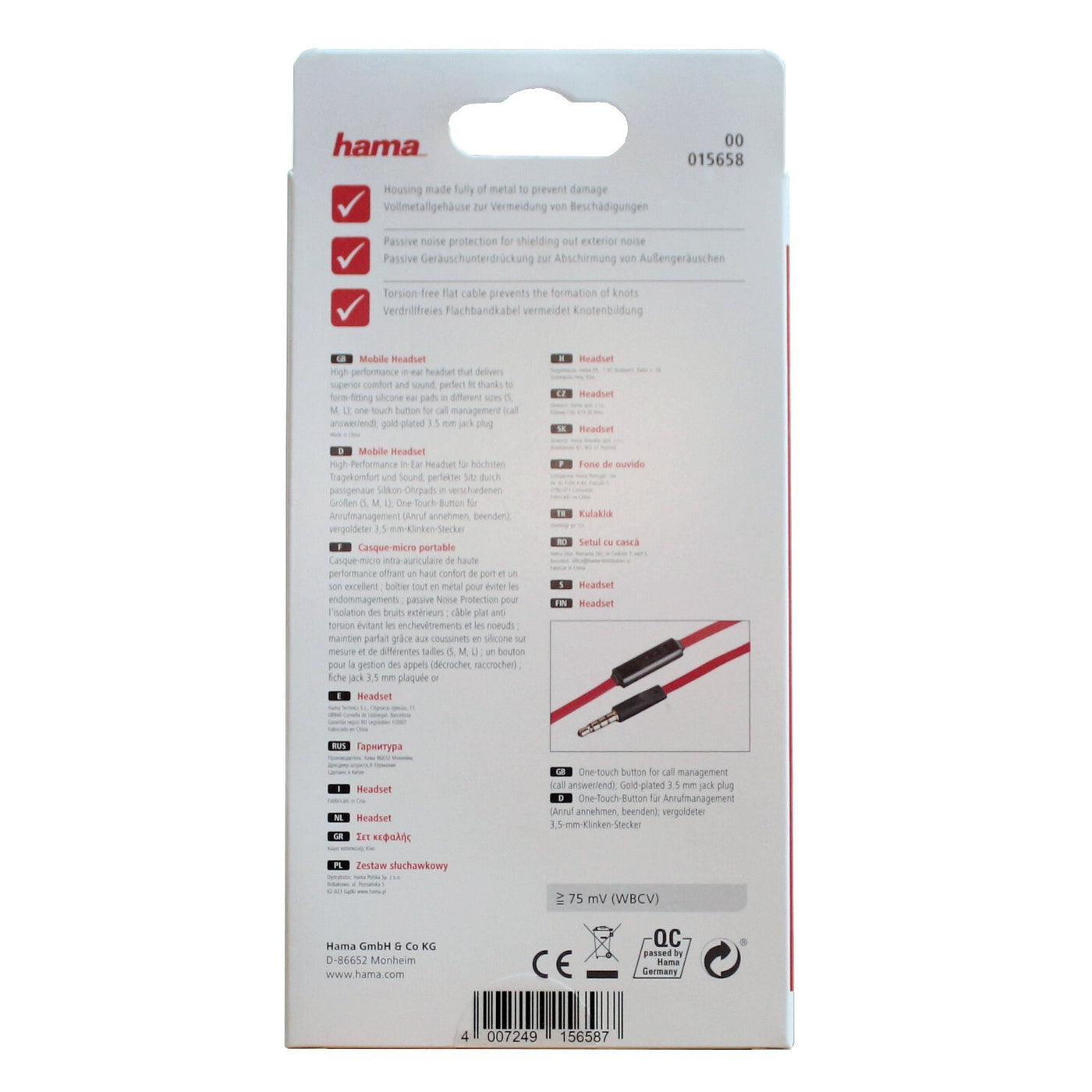 hama mobile  Pro Headset Kopfhörer In-Ear Earphones Schwarz - Rot