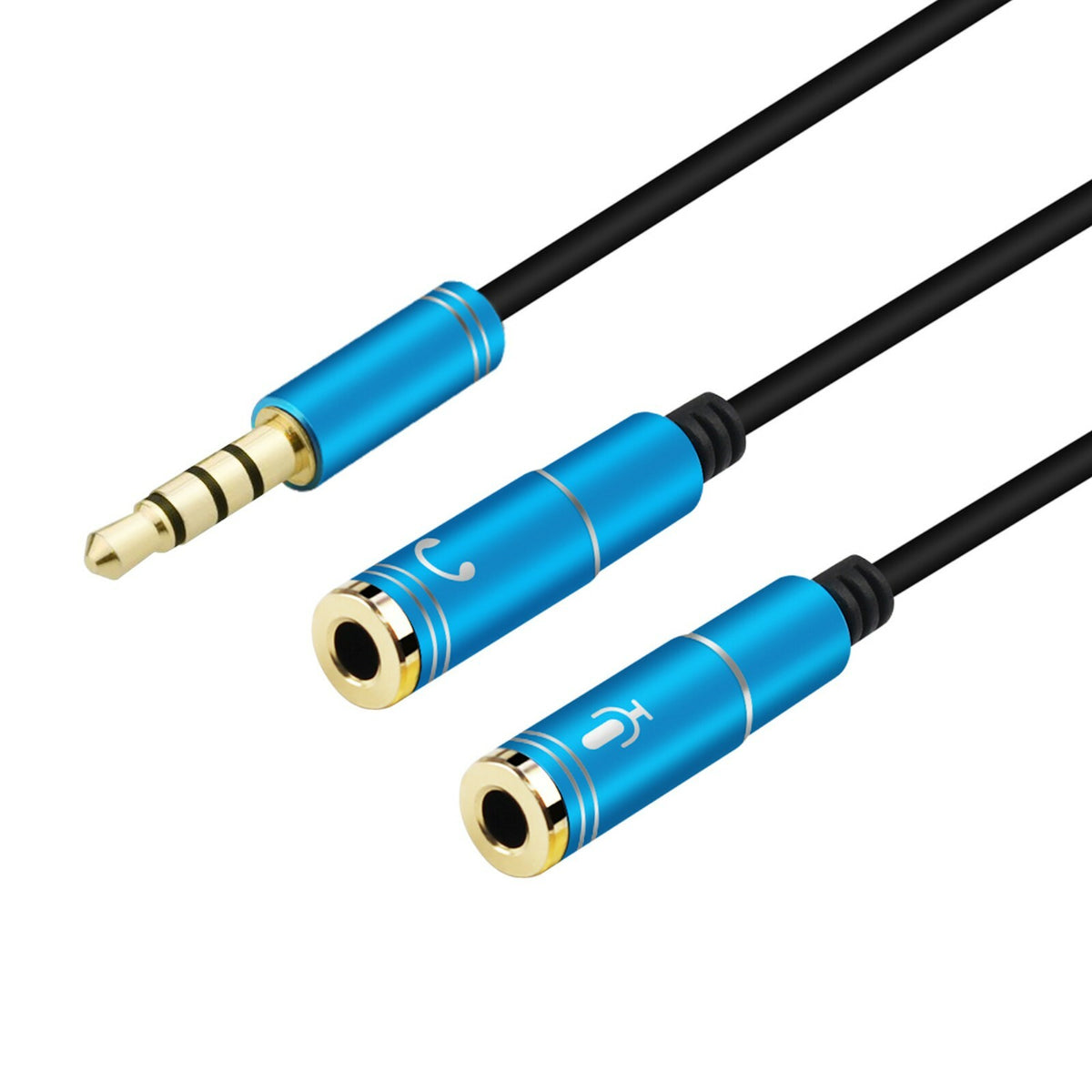 Blauer 3,5-mm-Headset-Splitter für Audio und Mikrofon